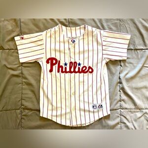 Vintage Kids Phillies Striped Baseball Jersey WAGNER, size S  Genuine Majestic